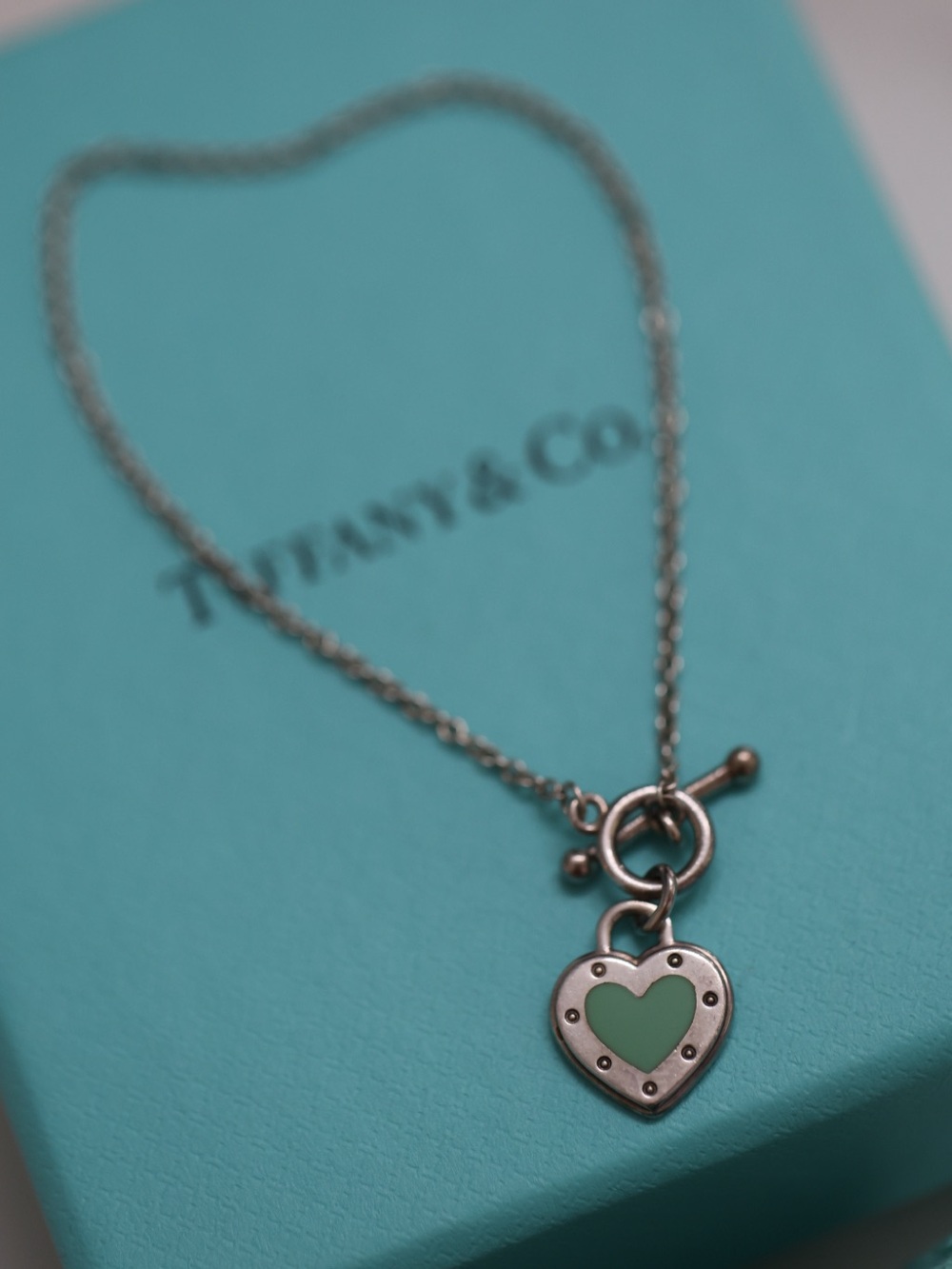 Tiffany & Co. Sterling Heart Bracelet with Aqua Center